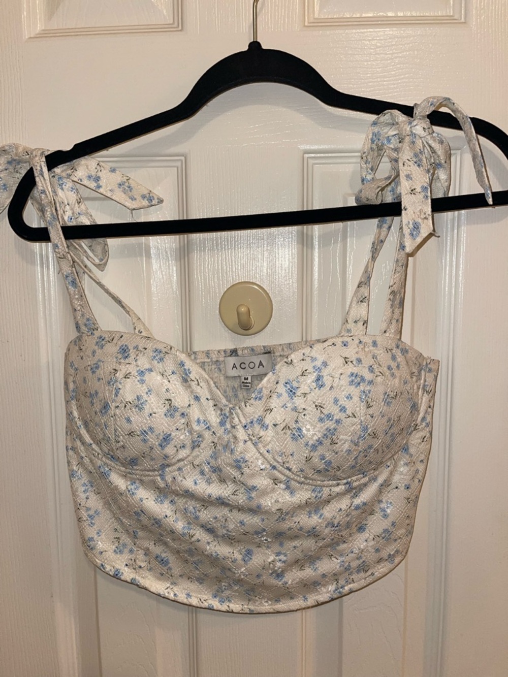 ACOA Cream Floral Tie-Strap Crop Top